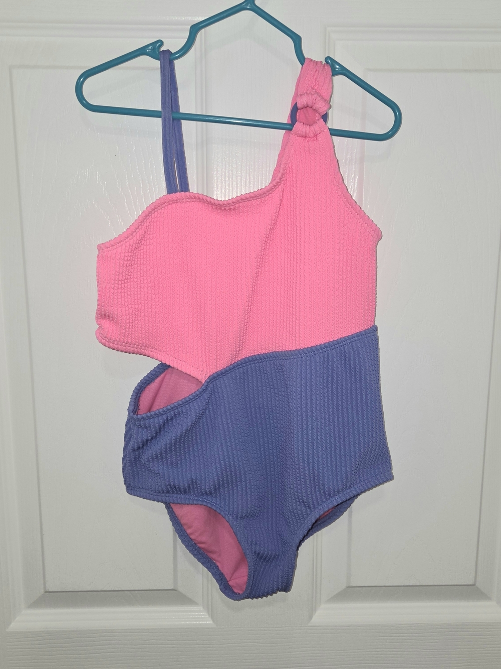 Wonder Nation Girls Colorblock One Piece Swimsuit Pink Purple M (7-8) UPF 50+